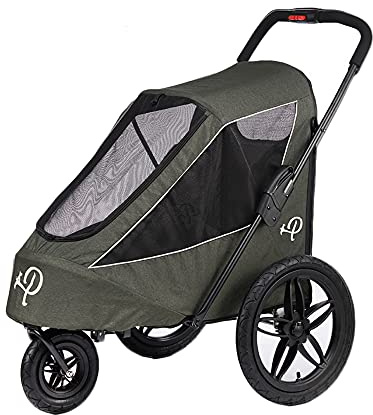 Petique Breeze Große Hundebuggy Hundewagen wandelbar Fahrradanhänger für Hunde mit Luftreifen, Grünes