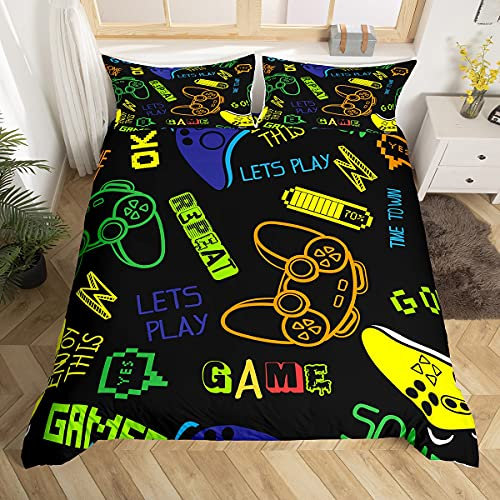 Kinder Gaming Bettwäsche Set Spiel Bettwäsche 135x200cm Für Jungen Kind Schlafzimmer Geschenk Gamepad Bettwäsche Set,Moderner Gamer Videospiel Bettbezug Set Gamer Konsole Neuheit Aktionstasten