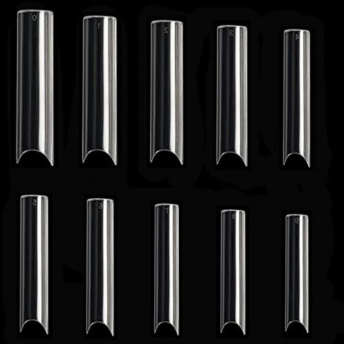 Mwoot 500 Pièces Tips d'Ongles Demi-Couverture Extra Longs de Courbe C, Tips de Faux Ongles Français Carrés Droits Longs pour Faux Ongles en Acrylique, 10 tailles (Clair)