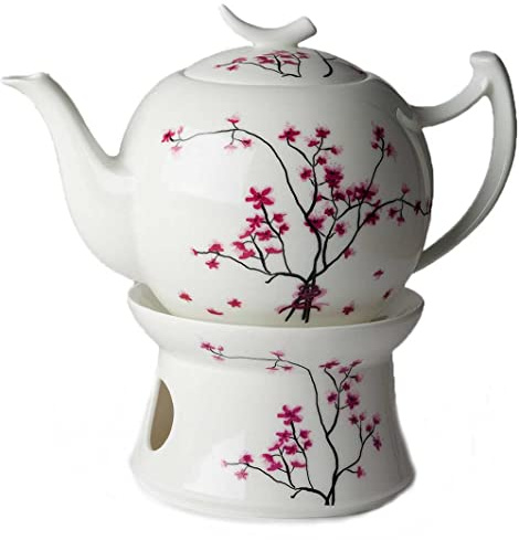 Dekomiro TeaLogic Cherry Blossom Tekanne 1L mit passendem Stövchen und Glasrieinigungstuch gratis