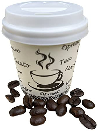 100 x 7oz (200cc) Single Wall Printed Paper Cups with Lids for Hot & Cold Drinks Premium Disposable Coffee/Tea Paper Cups for Home, Café, Work.