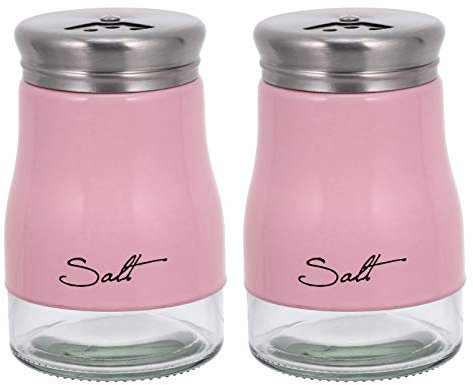 YARNOW Gewürzgläser Gewürzstreuer Edelstahl Glas Gewürzdose mit Streuregulierung Pfefferstreuer Salzstreuer Gewürzgl? Zahnstocherspender für Pfeffer Chili ?uter Salz 2 Stück Rosa