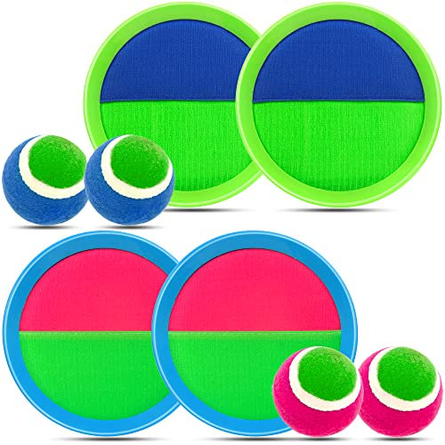 Homotte Toss and Catch Ball Set for Kids Age 3 4 5 6 7 8+ Catch Game Toys, Outdoor Playground Ball Game Set, Outside Toys Backyard Catch Ball Set with 4 Rackets, 4 Balls, 2 Bags