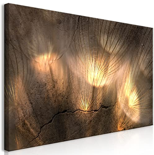 decomonkey Bilder Pusteblumen 140x70 cm 1 Teilig Leinwandbilder Bild auf Leinwand Vlies Wandbild Kunstdruck Wanddeko Wand Wohnzimmer Wanddekoration Deko Modern Löwenzahn Blumen Stein braun