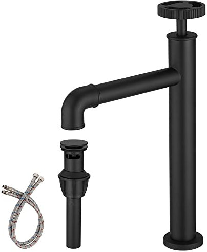 BWE Grifo de baño negro para lavabo, estilo industrial, grifo de tocador comercial para baño, lavandería, barra de utilidad, fregadero con montaje de drenaje desplegable y línea de suministro