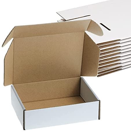 CYH 10 Pcs White Corrugated Cardboard Boxes, 7x5x2 Inches (17.9x12.7x5cm), Parcel Postal Mailing Boxes for Small Business, Storing, Posting, Gift