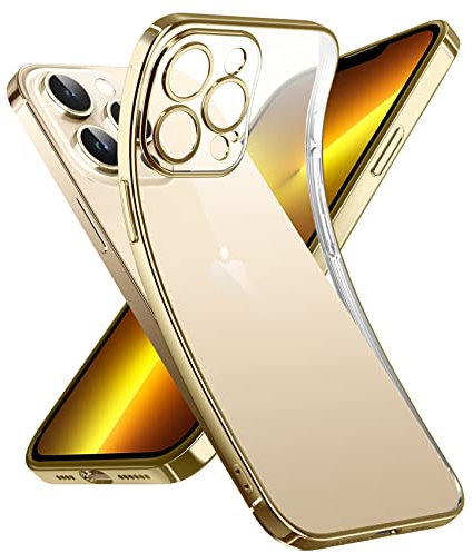Supdeal Crystal Clear Hülle für iPhone 13 Pro, Niemals gelb mit Kameraschutz, Silikon Durchsichtig Handyhülle Weicher Passform, Ultra Dünn und Leicht Case Cover, 6,1 Zoll, Gold