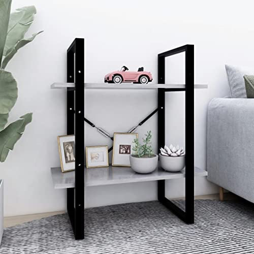 WIFESE Bücherregal 60x30x70 cm 2 Fächer Holzregal Standregal Bookshelf Aufbewahrungsregal Raumteiler Lagerregal Aktenregal Industrie Style Regal für Wohnzimmer Büro Holzwerkstoff Betongrau
