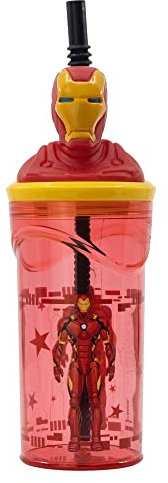 GOBELET RÉUTILISABLE POUR ENFANTS EN PLASTIQUE SANS BPA 430 ML AVEC FIGURINE 3D SUR LE COUVERCLE | AVENGERS IRON MAN