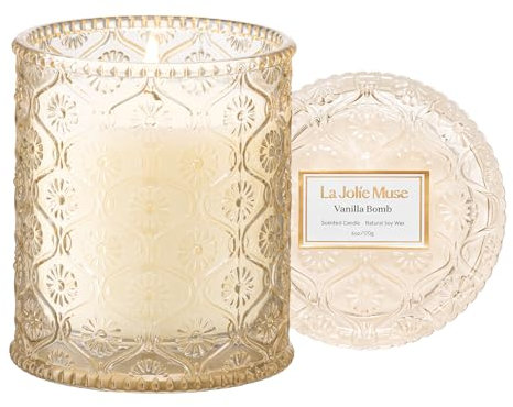 La Jolíe Muse Duftkerze im Glas Vanillekuchen, Kerzengeschenk für Frauen natürliche Sojakerze 55 Stunden Brenndauer, 170g