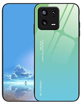 UPLAI Hülle für Xiaomi 13 5G, Slim Stoßfest Farbverlauf Handyhülle Case, Temperiertes Glas Rücken and Sanft TPU Silikon Bumper Schutzhülle Cover.Jugendgrün