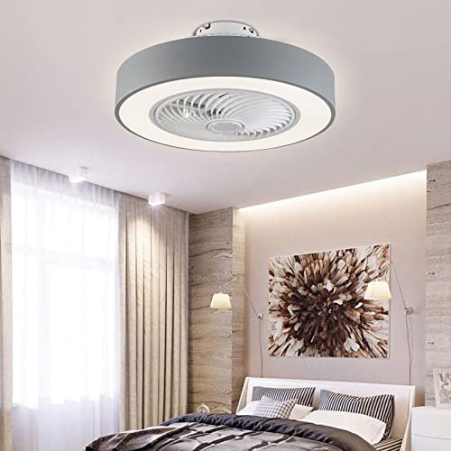 Deckenventilator Beleuchtung Led Licht Fernbedienung Lampe FüR Wohnzimmer Kronleuchter 3GäNge Dimmbar Mit Deckenlampe Fan Ventilatoren Deckenleuchten LüFterlicht Esszimmer Semi Unterputz (Grau)