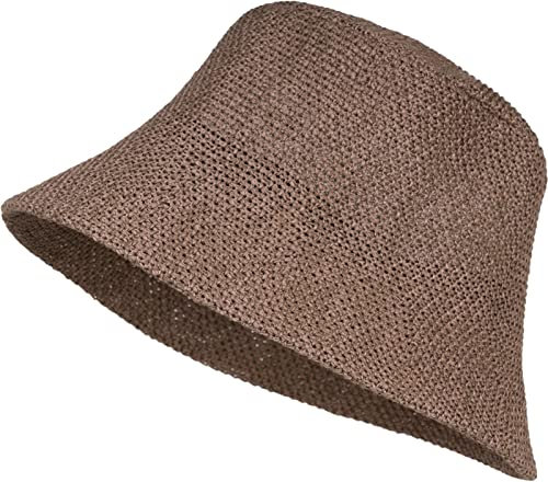 styleBREAKER Damen Papierstroh Sonnenhut | Faltbarer Fischerhut | Leichter Bucket Hat mit Schweißband | Sommerhut mit Krempe als Sonnenschutz für Outdoor Strand Freizeit, Taupe