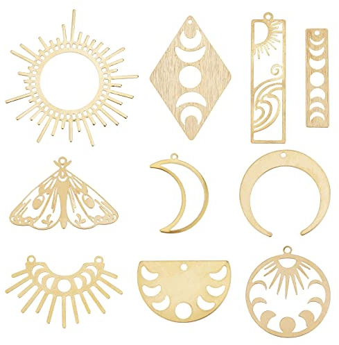 SUNNYCLUE 1 Box mit 20 Stück Edelstahl-Charms, Tarot-Stil, Sonne, Mond, Schmetterling, Gothic, Mond, Rosa, Schädel, doppelseitig, hohl, Lotus, Chakra, Charms für Schmuckherstellung