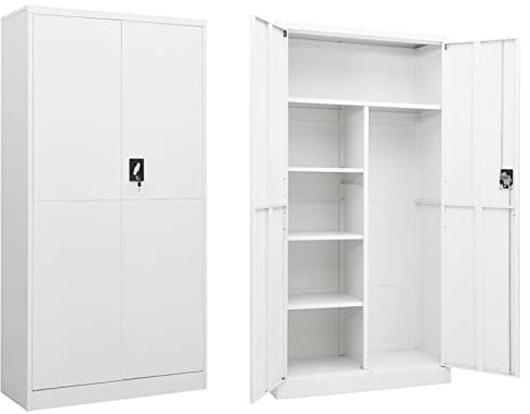 Keketa Schließfachschrank Garderobenschrank Umkleideschrank Stahlschrank Lagerschrank Metallschrank Schrank Mehrzweckschrank mit 2 Türen und 4 Einlegeböden Weiß 90x40x180 cm Stahl