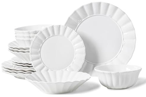 HOMBENE - Juego de platos y cuencos, 16 piezas, vajilla de porcelana con platos y cuencos, vajilla de cerámica, juego moderno de platos de porcelana para 4, GULF LIFE