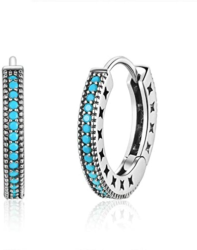 Echte 925 Sterling Silber Blau Türkis Hohl Stern Creolen Für Frauen Geometrische Silber Ohrschnallen Schmuck Geschenk