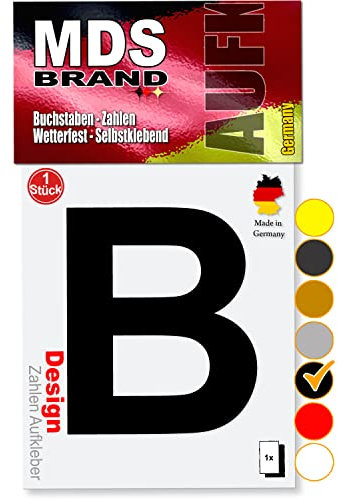 MDS Brand 10cm Design Buchstaben Aufkleber Selbstklebende Klebebuchstaben | Wetterfest Alphabet zum Aufkleben für Briefkasten, Auto, Mülltonne, Vinyl Buchstaben für Außen & Innen (Schwarz, B)