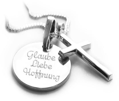 Kreuz Kette Personalisiert, Christliches Geschenk mit Gravur zur Kommunion, Konfirmation, 925 Silber