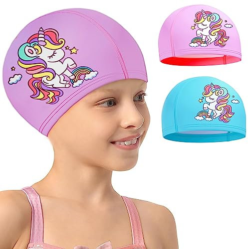 Echehi Cuffia Piscina Bambino Unicorno 2 pezzi, Cuffia Piscina Donna in Poliestere Impermeabile