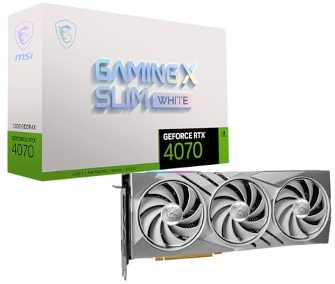 MSI GeForce RTX 4070 GAMING X SLIM WHITE 12G Graphics Card - RTX 4070 GPU, 12GB GDDR6X (21Gbps/192-bit), PCIe 4.0 - TRI FROZR 3 (3 x TORX Fan 5.0), RGB - HDMI 2.1, DisplayPort 1.4a
