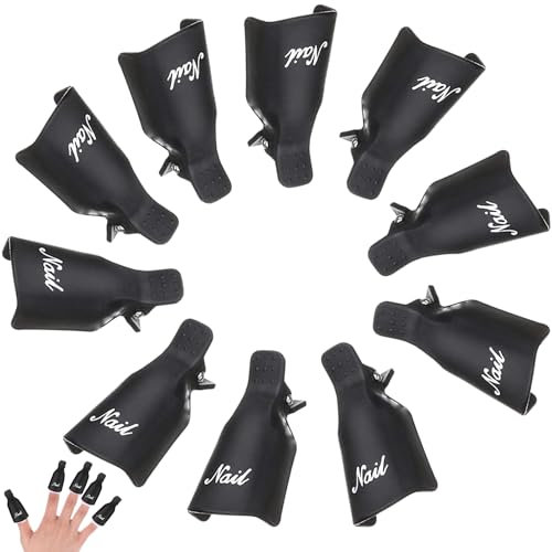 10 PCS Soak Off Nail Clips Set, Reusable Gel Nail Polish Remover Clips for Home and Professional Salon Use on All Fingers, Types to Give a Pristine Finish (Black)