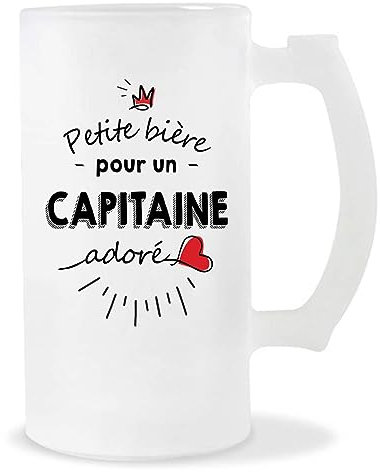 Planetee Verre à bière Capitaine adoré | Chope de Bière Pinte Idée Cadeau Humour Collègue famille Homme Anniversaire Noël