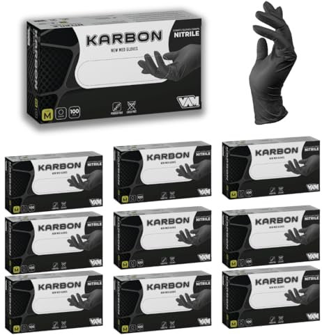 VAM KARBON Guantes de nitrilo negros 5,5 gramos extra gruesos 50% más gruesos que nuestro guante ONIX ideales Estética, HO.RE.CA.,Industria,Tatuadores (1000, L)