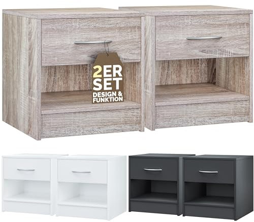 CASARIAŽ 2X Table de Nuit Table de Chevet Chęne avec tiroir poignée en Aluminium mobilier Chambre ŕ Coucher 39x28x41cm