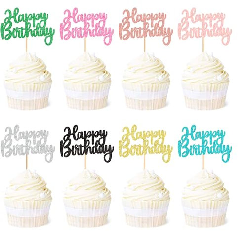 Blumomon 32 Stück Happy Birthday Cupcake Toppers Mehrfarbig Geburtstag Torte Topper Herzlichen Glückwunsch zum Geburtstag Kuchendekoration Cake Toppers
