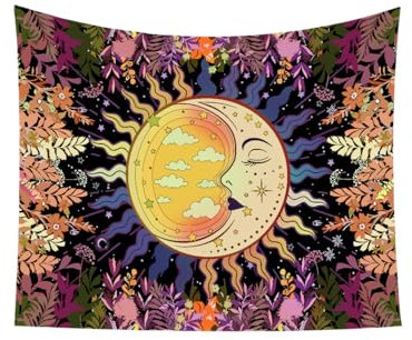 Molinter Tarot Wandbehang Sonne und Mond Wandteppich Sternenhimmel Wandtuch Abstrakte Heimdekoration Astrologie für Schlafzimmer (A, 150x100CM)