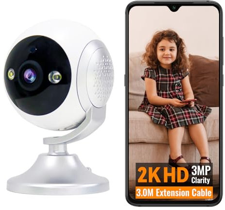 Jiltlu Telecamera WiFi Interno 2K 3.0MP Videocamera Sorveglianza,2.4G 270 Gradi con Cavo di Estensione di 3.0 Metri,Tracciamento del Movimento con Sirena,Rilevamento Umano,Audio Bidirezionale-KW002