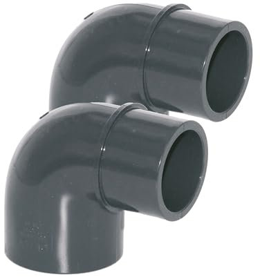 HAF® Lot de 2 raccords coudés en PVC à 90° réduits avec manchon/manchon adhésif de 50 mm x 40/50 mm – Connecteur d'angle en PVC-U gris pour tuyaux, tuyaux de piscine, etc. Qualité : fabriqué en Europe