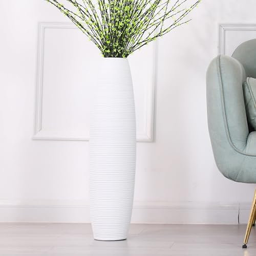 Leewadee Große Bodenvase Für Pampasgras Und Blumen, 65 cm hoch, Weiß, Resin