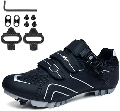 NGARY Mountain Bike Cycling Shoes for Men/Women, Non-Slip Breathable MTB Bike Shoes Compatible with SPD 2 Bolts Pedals with Delta, Riding Racing Sneakers,Black Gray,10.5 UK