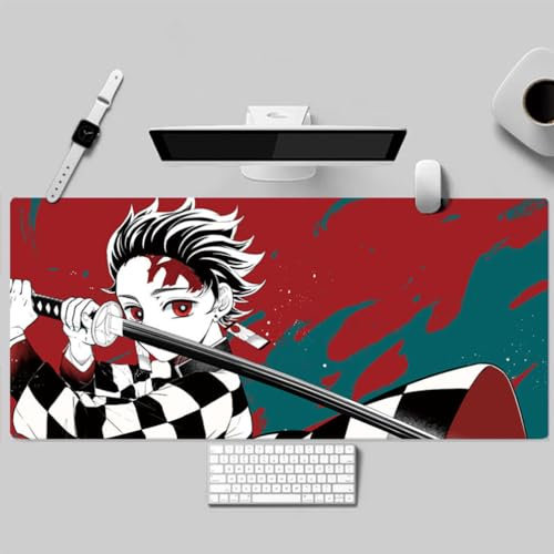 Anime Mauspad, wasserdicht, professionell, XXL, PC-Schreibtischunterlage, Tastatur- und Mauszubehör, verlängerte rutschfeste Gummiunterseite, Mauspad (Kamado Tanjirou, 900 x 400 x 3 mm)