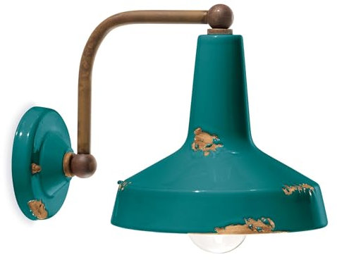 Licht-Erlebnisse Wandlampe Vintage Keramik Metall E27 B: 20 cm H: 21 cm Shabby Petrol Antik Braun Handarbeit Wandleuchte Flur Treppe Wohnzimmer