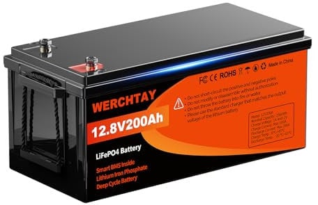 LiFePO4 12V 200Ah Batterie,Deep Cycle Batterien,2560Wh Lithium Akku mit 5000-18000Tiefzyklus,Intelligentem BMS und Abschaltschutz bei Niedrigen Temperaturen für Camping,Solarpanel Kit,Wohnmobil