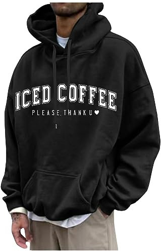 Topassion Herren Damen Hoodie Pullover Mit Kapuze Casual Brief Print Sweatshirt Männer Oversize Langarm Kapuzenpullover Locker Kapuzenpulli College Hoodie Mit Taschen & Kordel Langarmshirt (Black，M)
