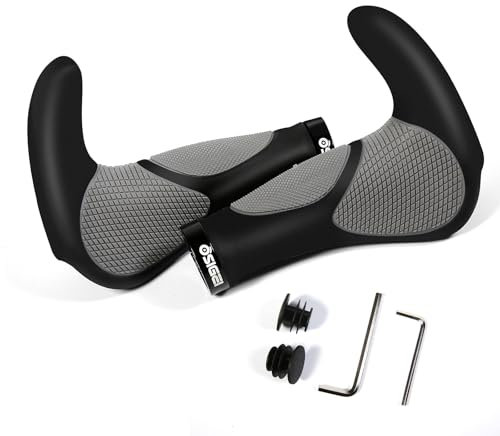 OSIGEI Fahrradgriffe, Ergonomisch Fahrradlenker Rutschfester Lenker Griffe mit Zwei Seiten Lock-On Design Horn Lenkergriffe, 22 mm Fahrrad Griffe Handgriffe für für Fahrrad/E-Bike/BMX UVM (Grau)