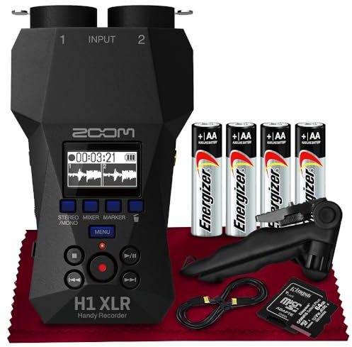 Zoom H1 XLR Handy Recorder, 32-Bit Float, 2 XLR/TRS Locking Combo Inputs, Dual AD Converters with 64GB SD Card, USB Cable, Tabletop Tripod and Batteries for Podcasters, Filmemachers, Musicians