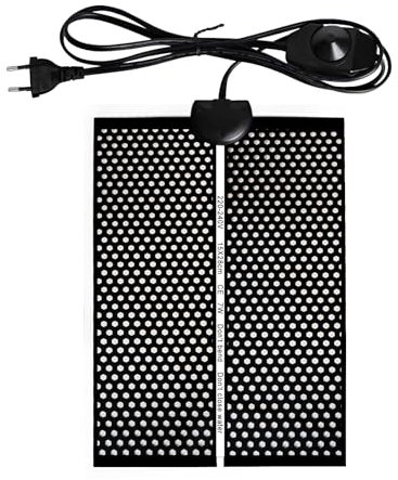 Geoyien Heizmatte, 15*28cm Heizmatte terrarium, Wärmematte terrarium, Reptilien Heizmatte, wasserdicht feuchtigkeitsbeständig, einstellbare Temperatur (0-35 Grad) Europäischer Stecker (7W, 220V-240V)