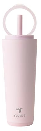 Reduce Halo 24 oz Stainless Steel Vacuum Insulated Tumbler - Spill Proof Travel Mug with Flip Handle Lid - Keeps Drinks Cold for 32 Hrs - Dishwasher Safe - Cupholder Friendly - Pink Quartz