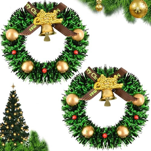 2 Stücke Mini Weihnachtskranz Mini Girlande Weihnachten Mini Weihnachtsschmuck Kranz,Puppenstube Weihnachten Kranz für Puppenhaus Dekoration Weihnachten