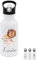 wunderwunsch® - Personalisierte Trinkflasche Kinder Edelstahl [ 500ml ] - Robuste Trinkflasche mit Namen - Wasserflasche mit Trinkhalm - Personalisierte Geschenke für Kinder (Löwe Blumen)