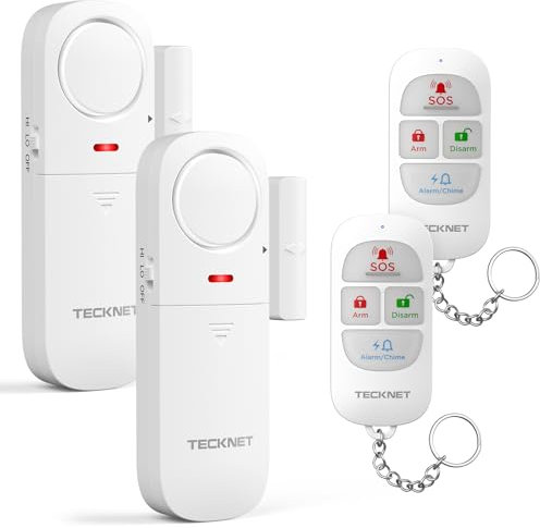 TECKNET Fensteralarm Einbruchschutz, Türalarm mit Fernbedienung, Kabellose Alarmanlage, 4 Funktionsmodi der Sirene für Haus, Geschäft, Pool und Wohnmobil (2er-Pack)