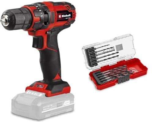 Einhell TC-CD 18/35 Taladro/destornillador inalámbrico Li - Solo Power X-Change (iones de litio, atenuador electrónico, iluminación LED, sin batería ni cargador) + E-Case S Brocas 10P