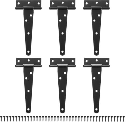 M METERXITY 6-Pack Iron T-Strap Shed Door Hinges, 5 Inch Barn Door Gate Hinges, Tee Hinge Wrought Hardware with Screws for Wooden Fences/Yard/Barn Door [Black]
