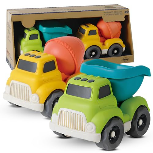Spielzeugauto Toddler Toys ab 1 3 Jahre,2 StüCk Kinder Auto Sandkasten Spielzeug,Indoor Outdoor Baby Auto Sandspielzeug,Badewannenspielzeug Sandkasten-18cm Muldenkipper Und Betonmischer,Bpa Free