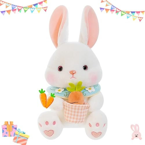 Shyllin Kuscheltier Hase, Kuscheltiere, Osterhase Plüschtier mit Karotte 23cm, Stofftier Bunny Hasen, Stofftier Plushie Hase, Geschenk Kinder Spielzeug Mädchen Jungen Geburtstag Weihnachten Ostern-WH
